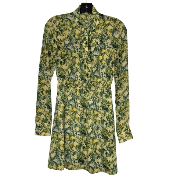 Sunday Best Aritzia Veronica Dress, Yellow, Green Leaf Print size XXS - Picture 2 of 16